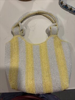 Marshalls Yellow and White Beaded Tote Bag